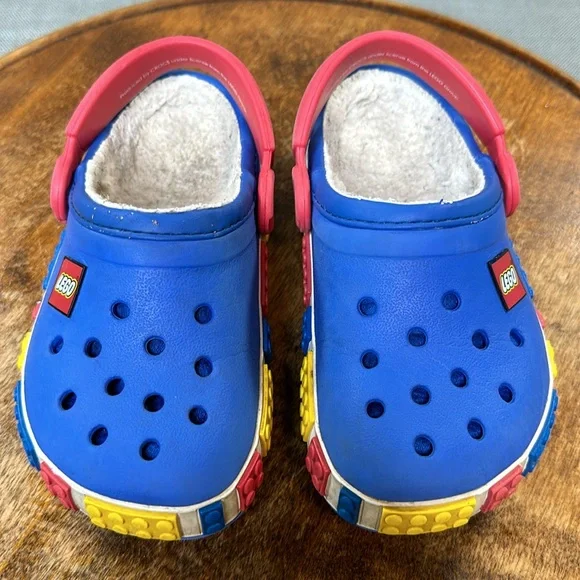Crocs Clogs Youth Girls Boys 10/11 LEGO Blue Red Convertible Fleece Lined - Picture 3 of 13